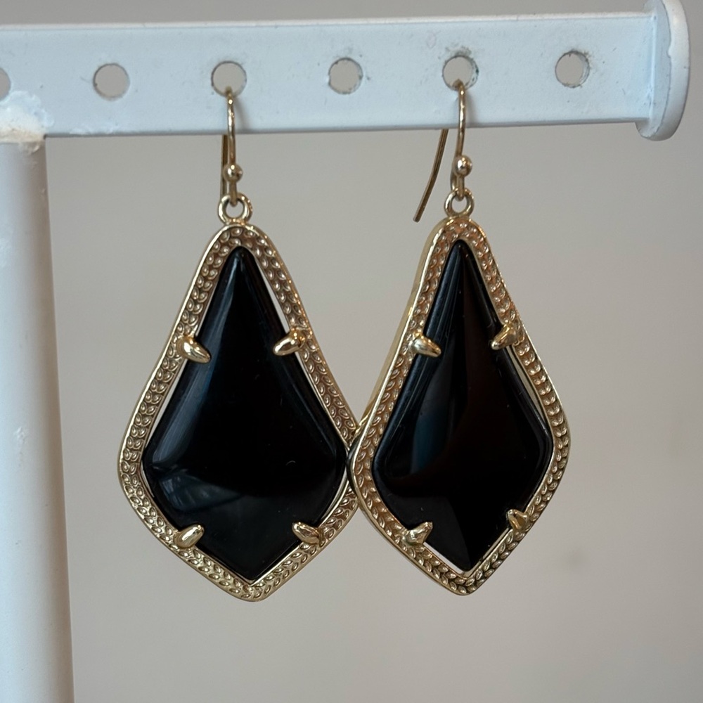 Kendra Scott Addie Gold Drop Earrings in Black Glass